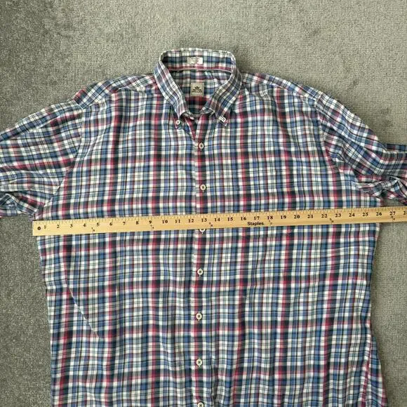 Peter Millar Shirt Mens XL Blue Pink Plaid Button Down Long Sleeve Casual Cotton - Picture 9 of 12